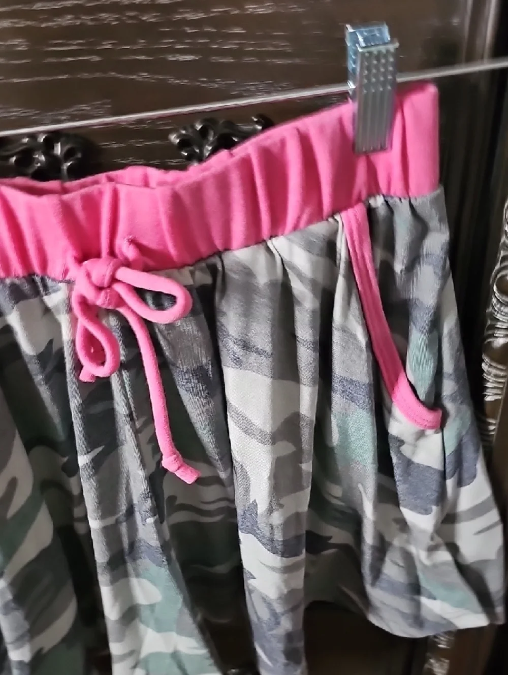 Camo Skort with Pink Trim and‎ Drawstring Waist